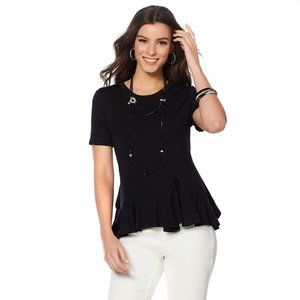 NWT DG2 Asymmetric Ruffle Hem Top Medium Black